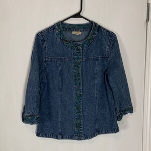 Vintage 90’s Choices Blue Jean Jacket with Green Stone Like Accents Size M